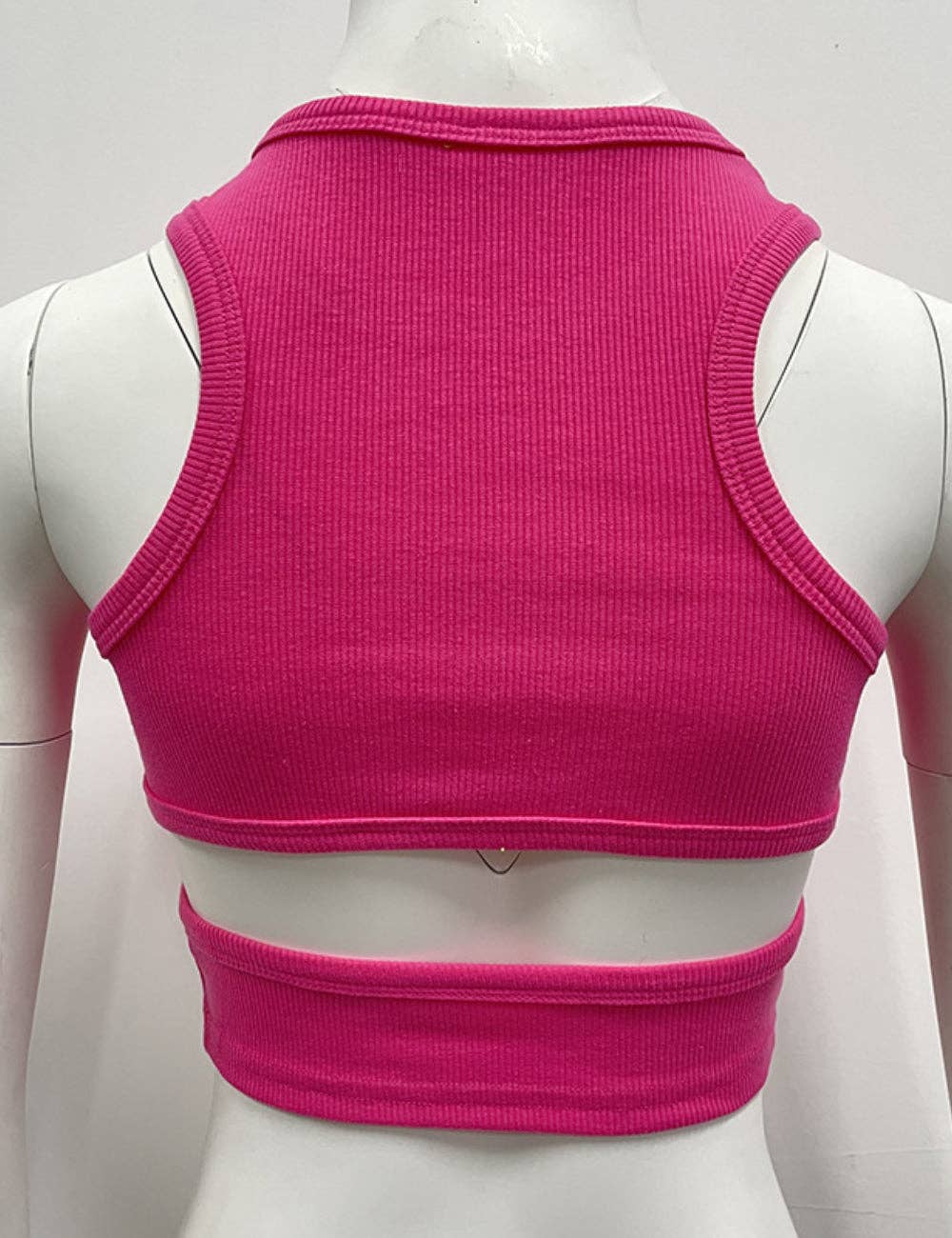 Ladies Rib Knit Back Cut Out Crop Top SKT41193