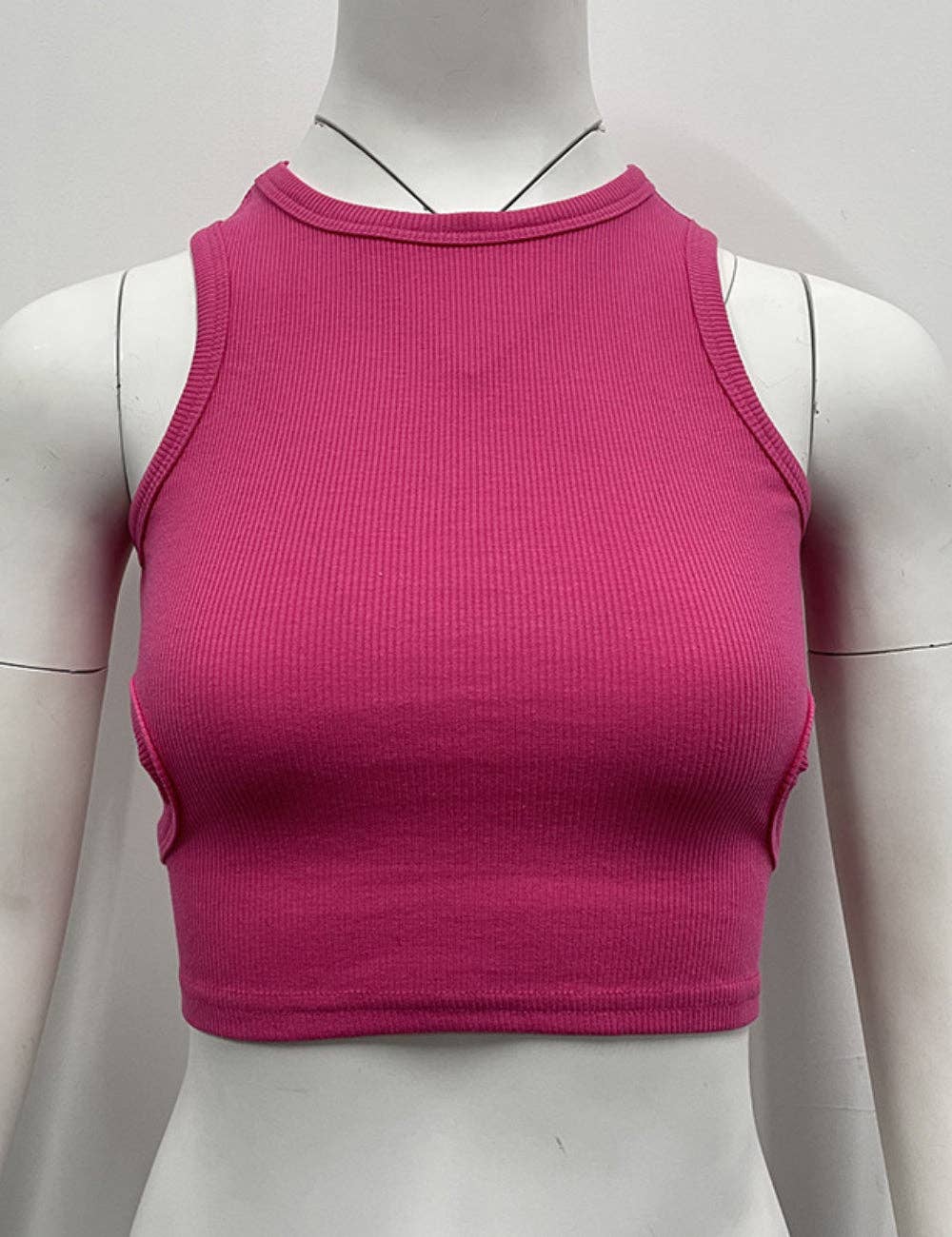 Ladies Rib Knit Back Cut Out Crop Top SKT41193